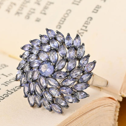 Tanzanite Cluster Ring in Platinum Over Sterling Silver (Size 10.0) 4.85 ctw