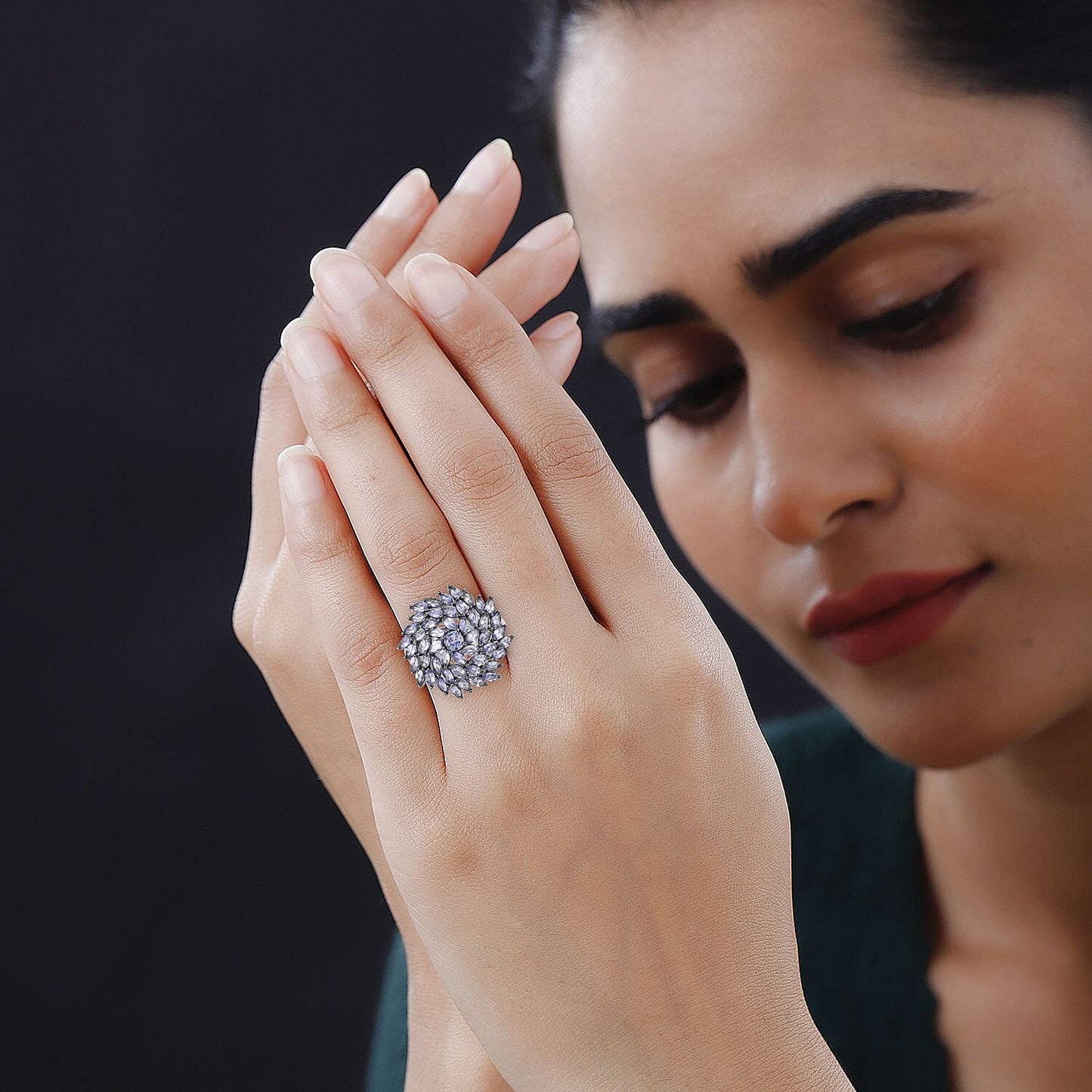 Tanzanite Cluster Ring in Platinum Over Sterling Silver (Size 10.0) 4.85 ctw