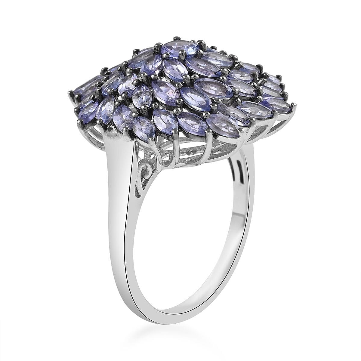 Tanzanite Cluster Ring in Platinum Over Sterling Silver (Size 10.0) 4.85 ctw