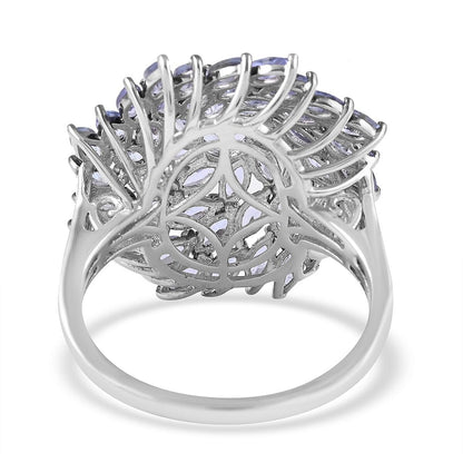 Tanzanite Cluster Ring in Platinum Over Sterling Silver (Size 10.0) 4.85 ctw