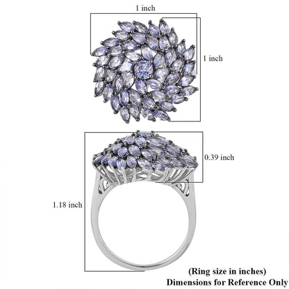 Tanzanite Cluster Ring in Platinum Over Sterling Silver (Size 10.0) 4.85 ctw