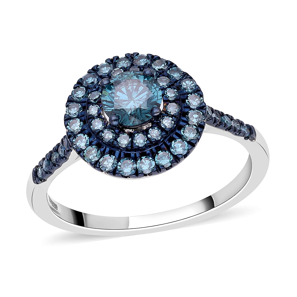 Luxoro 10K White Gold Venice Blue Diamond (I1-I2) Halo Ring (Size 10.0) (2.5 g) 1.00 ctw