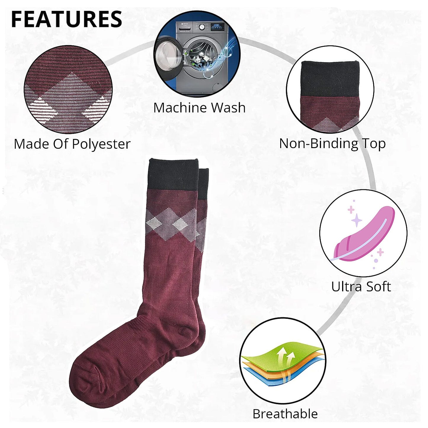 Dr. Scholls Men's 2pck Micro Pattern Dress Crew Socks -Burgundy/Gray (Sizes 7-12 )