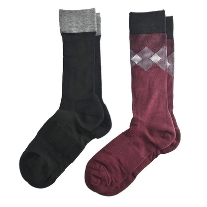 Dr. Scholls Men's 2pck Micro Pattern Dress Crew Socks -Burgundy/Gray (Sizes 7-12 )