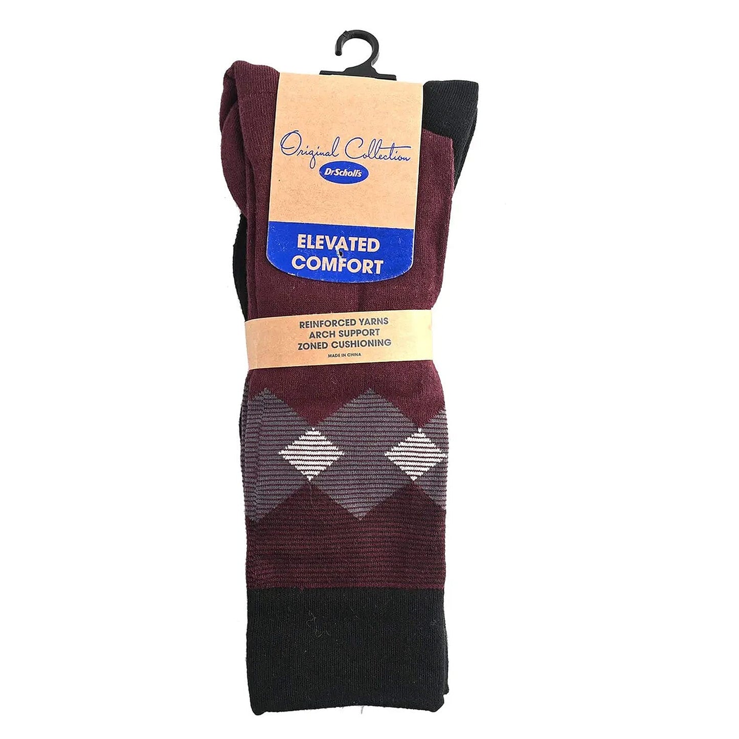 Dr. Scholls Men's 2pck Micro Pattern Dress Crew Socks -Burgundy/Gray (Sizes 7-12 )