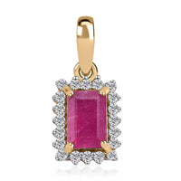 Luxoro 10K Yellow Gold Premium Niassa Ruby (FF) and Moissanite Halo Pendant 1.10 ctw
