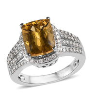 Premnium Brazilian Heliodor and Moissanite Ring in Platinum Over Sterling Silver 3.50 ctw