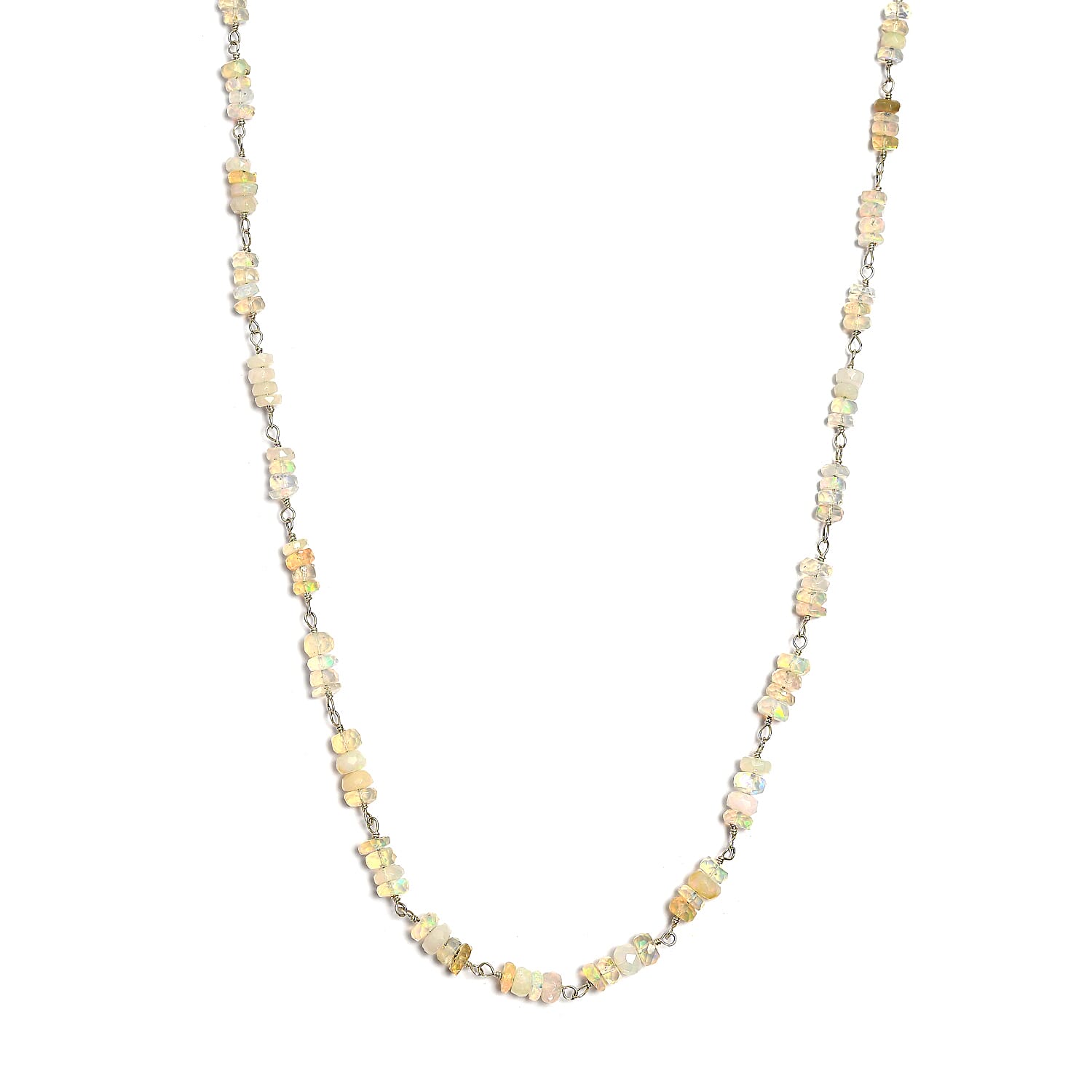 Ethiopian Welo Opal Beaded Necklace 20 Inches in Sterling Silver 22.10 ctw