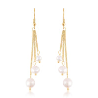 White Fresh Water Pearl Dangle Earrings in Silvertone