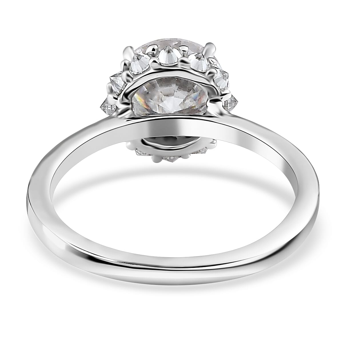 Moissanite Halo Ring in Platinum Over Sterling Silver 2.25 ctw