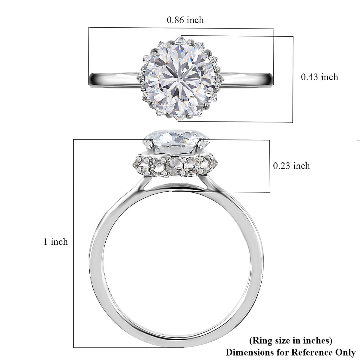 Moissanite Halo Ring in Platinum Over Sterling Silver 2.25 ctw
