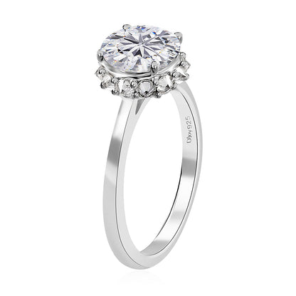 Moissanite Halo Ring in Platinum Over Sterling Silver 2.25 ctw