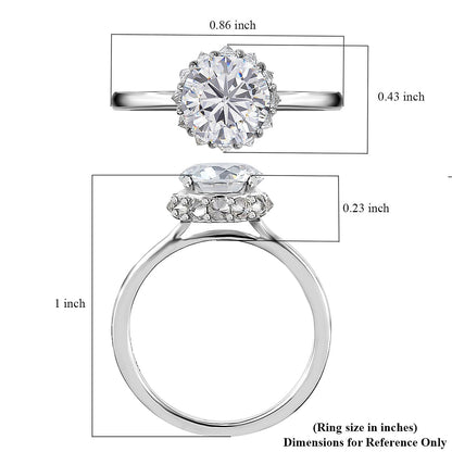 Moissanite Halo Ring in Platinum Over Sterling Silver 2.25 ctw
