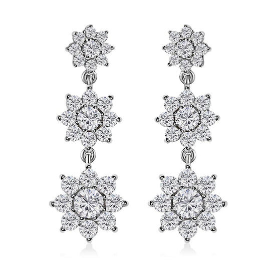 Moissanite Floral Dangle Earrings in Platinum Over Sterling Silver 4.75 ctw