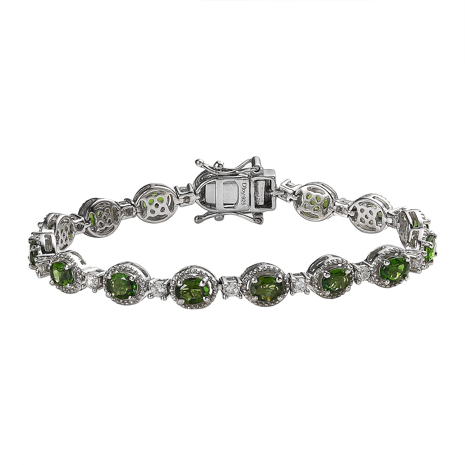 Chrome Diopside, White Zircon Bracelet in Platinum Over Sterling Silver (6.50 In) 7.85 ctw