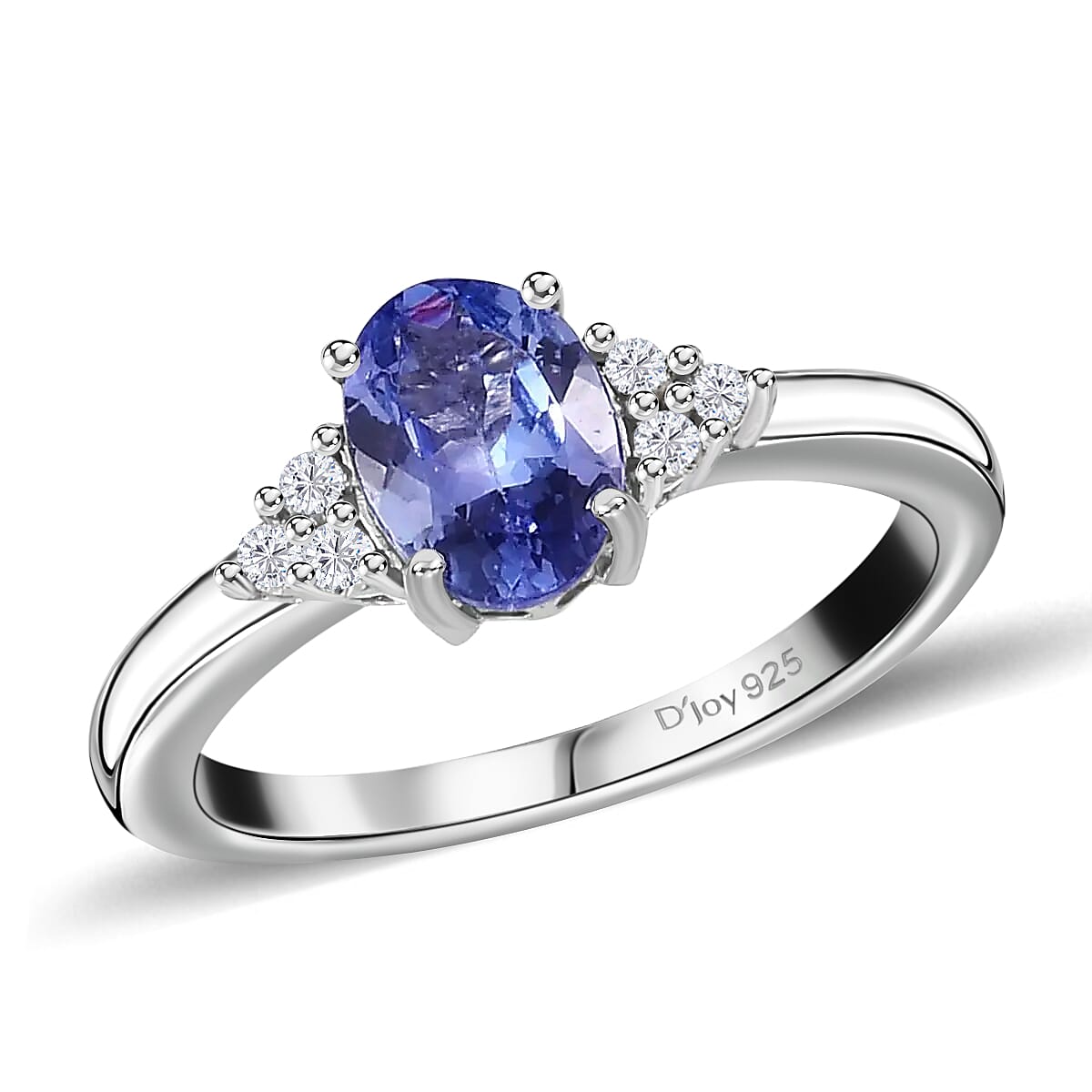 Tanzanite and White Zircon Ring in Platinum Over Sterling Silver 1.00 ctw