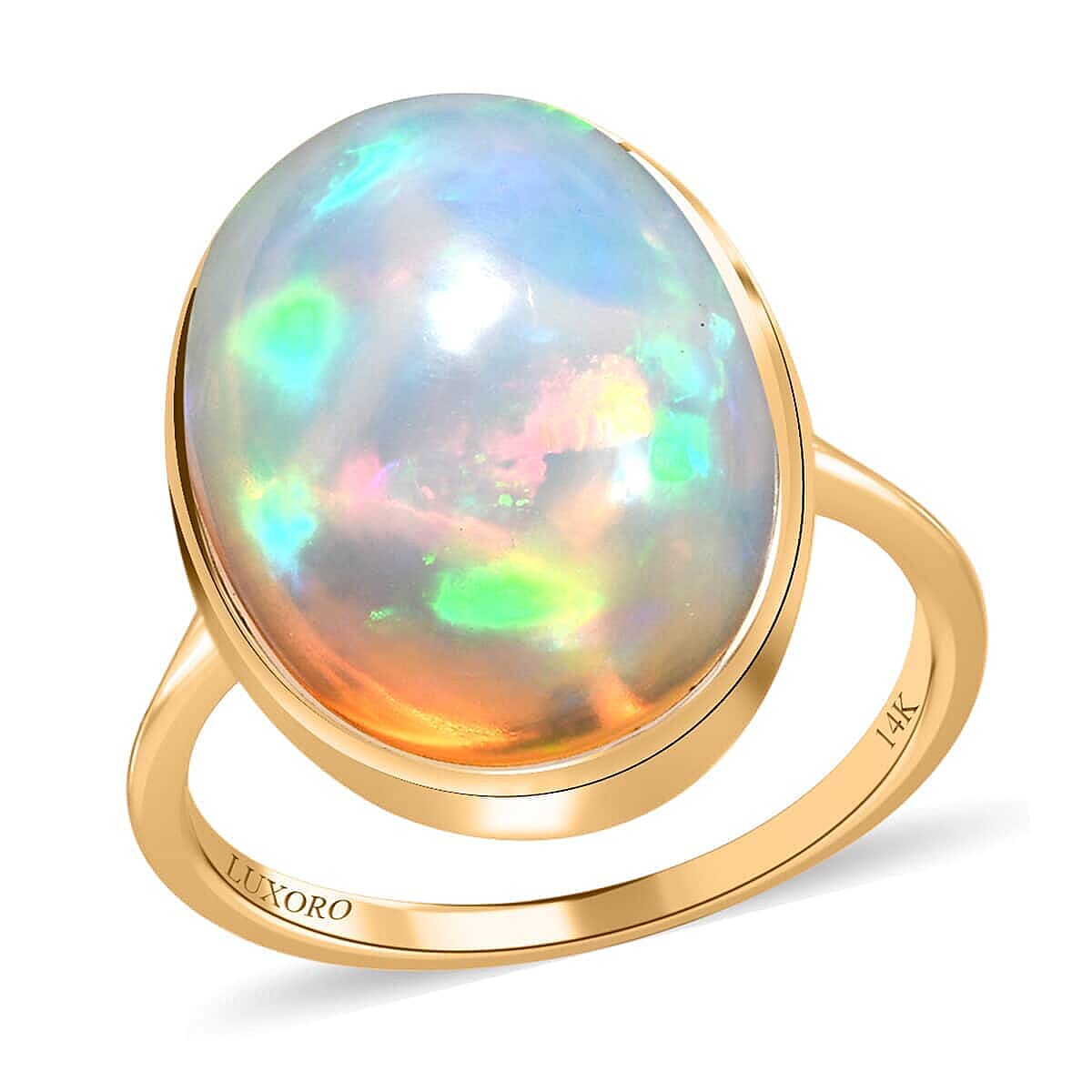 Luxoro 14K Yellow Gold AAA Ethiopian Welo Opal Solitaire Ring 9.85 ctw (Del. in 15-20 Days)