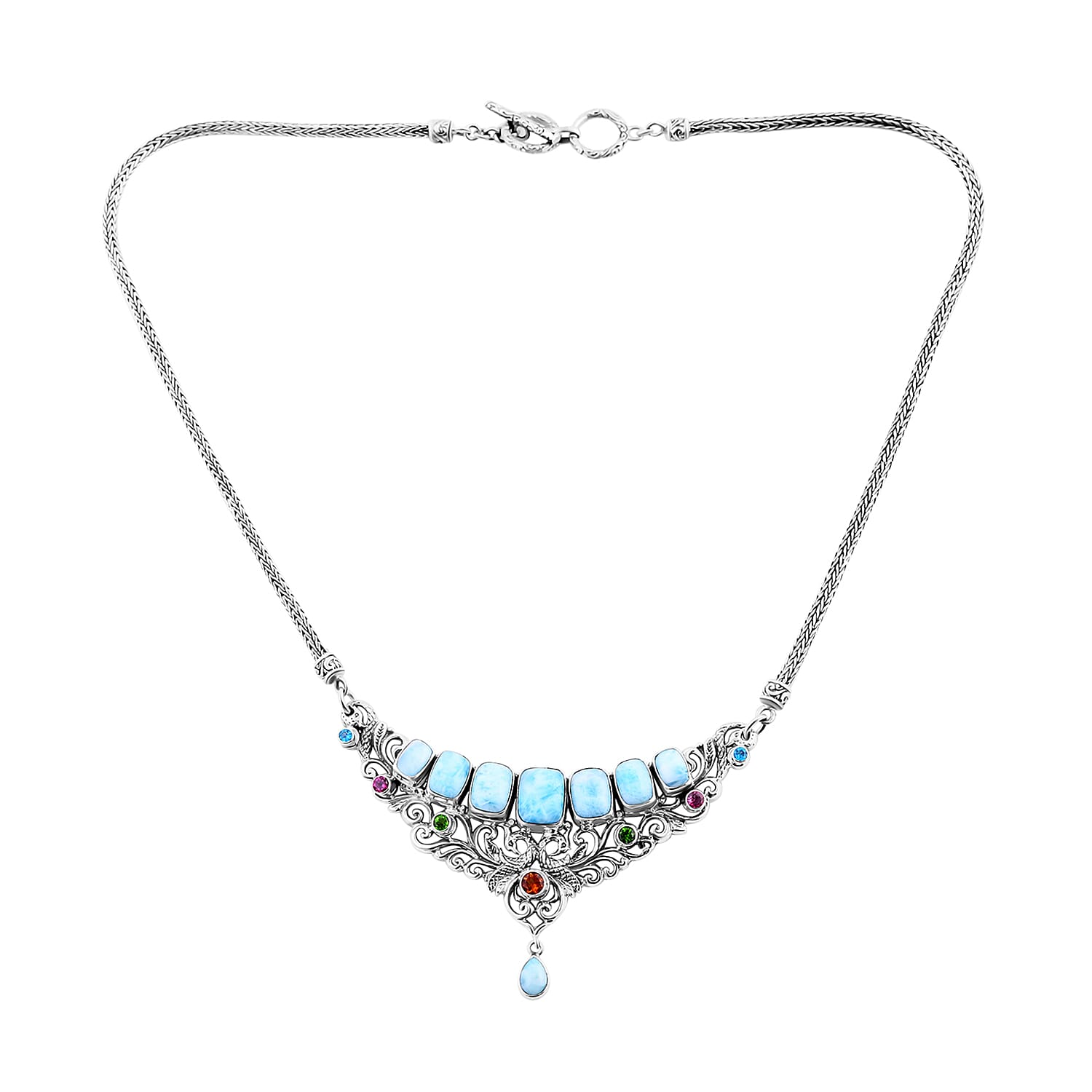Bali Legacy Larimar, Multi Gemstone Necklace 20 Inches in Sterling Silver 16.75 ctw (Del. in 8-10 Days)