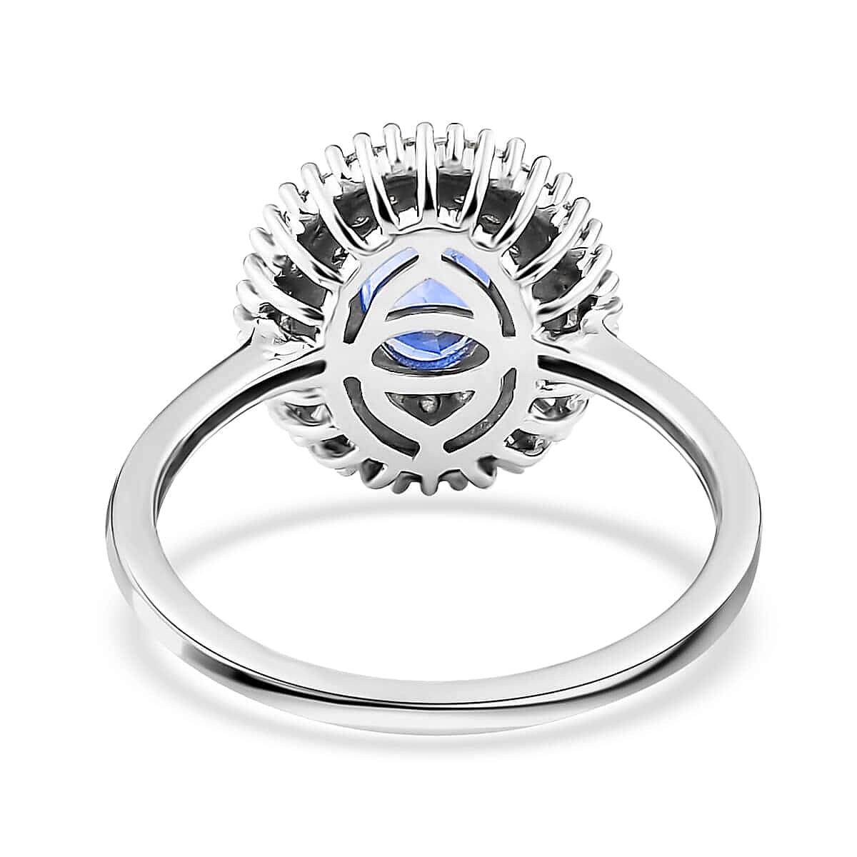 Luxoro 10K White Gold Premium Ceylon Blue Sapphire and Diamond Double Halo Ring 1.20 ctw