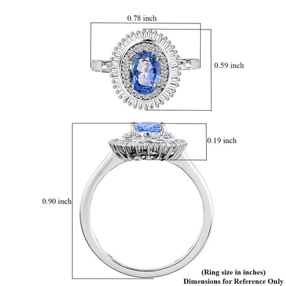 Luxoro 10K White Gold Premium Ceylon Blue Sapphire and Diamond Double Halo Ring 1.20 ctw