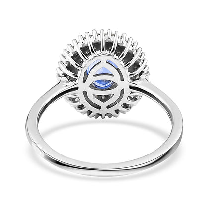 Luxoro 10K White Gold Premium Ceylon Blue Sapphire and Diamond Double Halo Ring 1.20 ctw