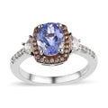 Tanzanite, Brown and White Zircon Halo Ring in Platinum Over Sterling Silver 1.85 ctw - Sticky add to cart bar