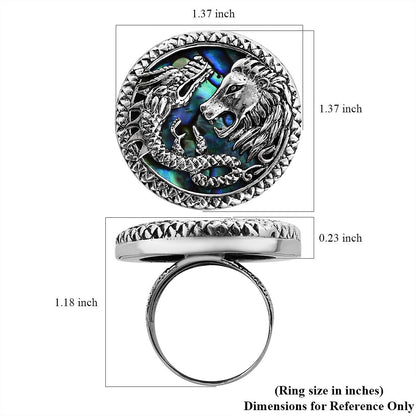 Bali Legacy Abalone Shell Lion and Dragon Ring in Sterling Silver (Size 10.0)