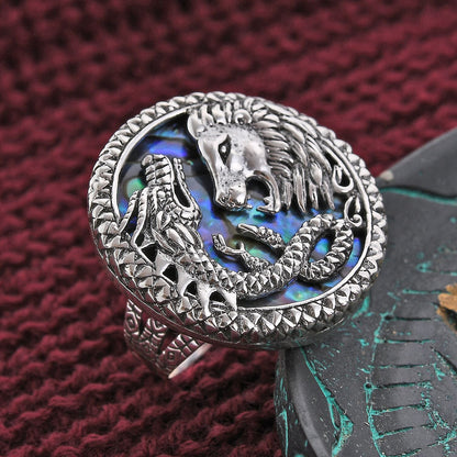 Bali Legacy Abalone Shell Lion and Dragon Ring in Sterling Silver (Size 10.0)