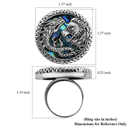 Bali Legacy Abalone Shell Lion and Dragon Ring in Sterling Silver (Size 10.0)