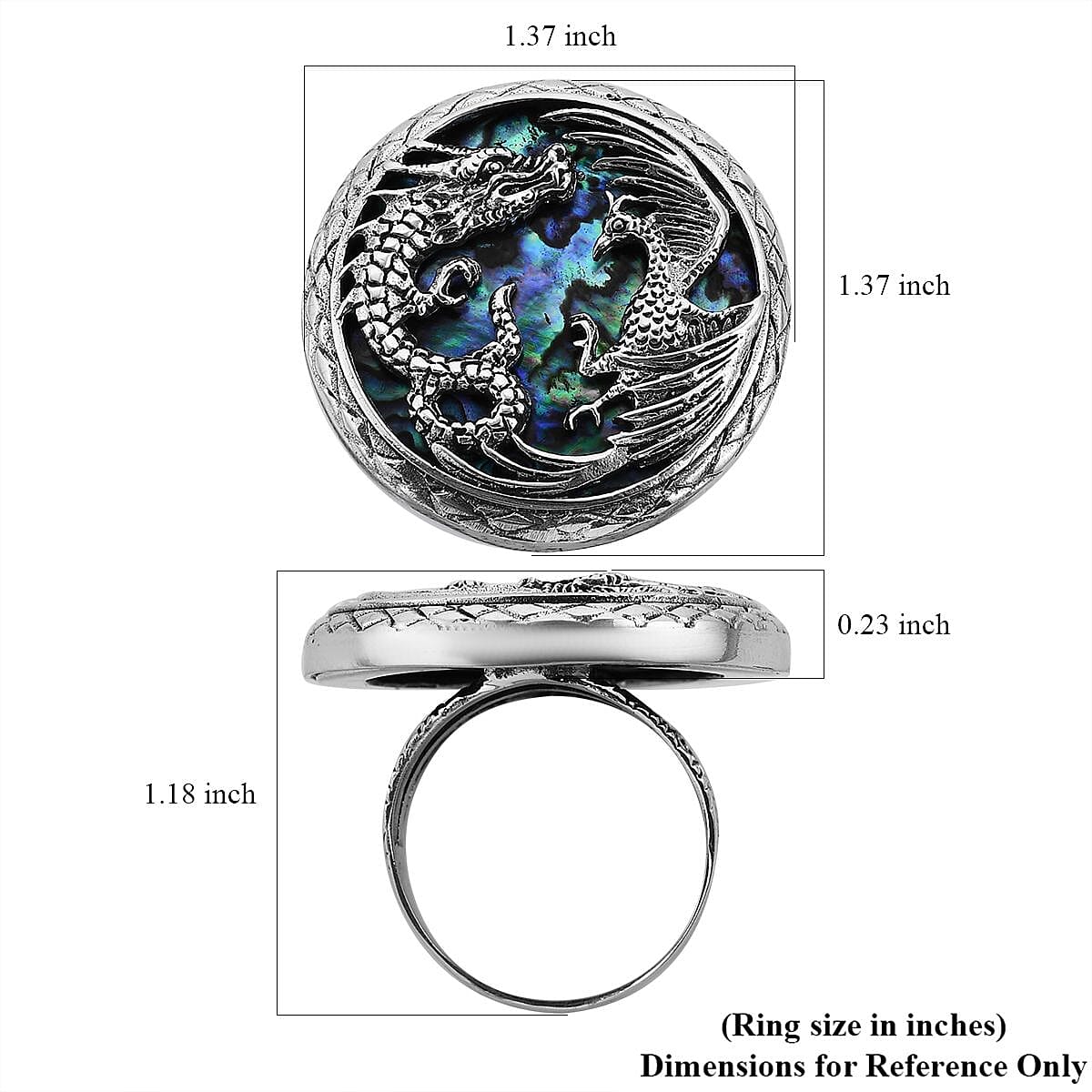 Bali Legacy Abalone Shell Lion and Dragon Ring in Sterling Silver (Size 10.0)