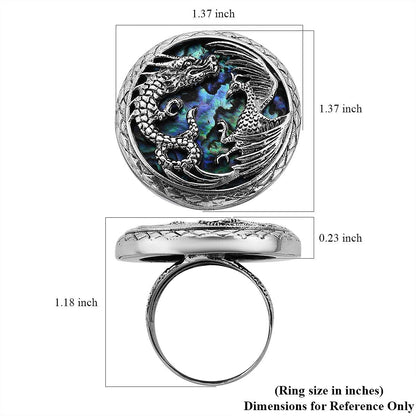 Bali Legacy Abalone Shell Lion and Dragon Ring in Sterling Silver (Size 10.0)