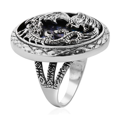 Bali Legacy Abalone Shell Lion and Dragon Ring in Sterling Silver (Size 10.0)