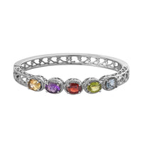 Multi Gemstone Bangle Bracelet in Stainless Steel (6.50 In) 5.75 ctw