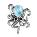 GP Trionfo Collection Premium Larimar and Thai Black Spinel Octopus Pendant in Sterling Silver 6.65 ctw