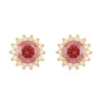Red and White Moissanite Sunburst Stud Earrings in Vermeil Yellow Gold Over Sterling Silver 2.30 ctw
