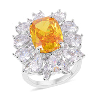Simulated Yellow and White Diamond Halo Ring in Silvertone 4.00 ctw