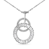 Austrian Crystal and White Glass 2 Open Circle Pendant with Necklace in Silvertone 28-30 Inches