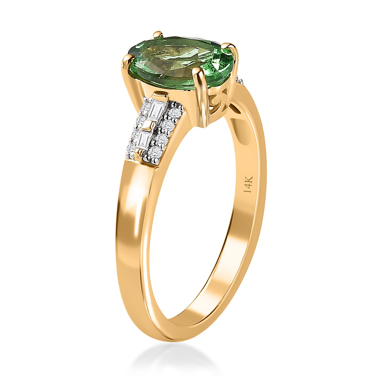 Luxoro 14K Yellow Gold AAA Tsavorite Garnet and G-H I3 Diamond Ring 1.40 ctw
