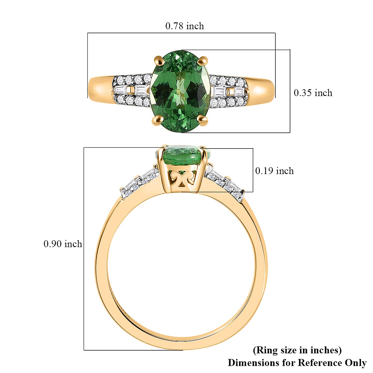 Luxoro 14K Yellow Gold AAA Tsavorite Garnet and G-H I3 Diamond Ring 1.40 ctw
