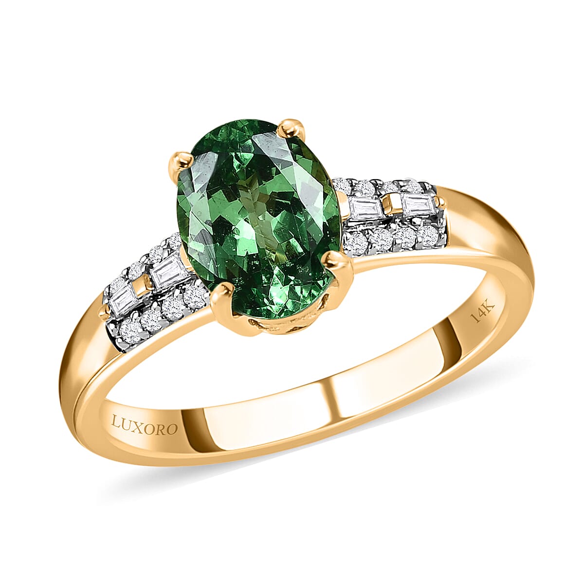 Luxoro 14K Yellow Gold AAA Tsavorite Garnet and G-H I3 Diamond Ring 1.40 ctw