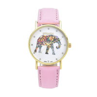 STRADA Austrian Crystal Japanese Movement Elephant Watch with White Faux Leather Strap (6.50-8.00 Inches) 0.20 ctw