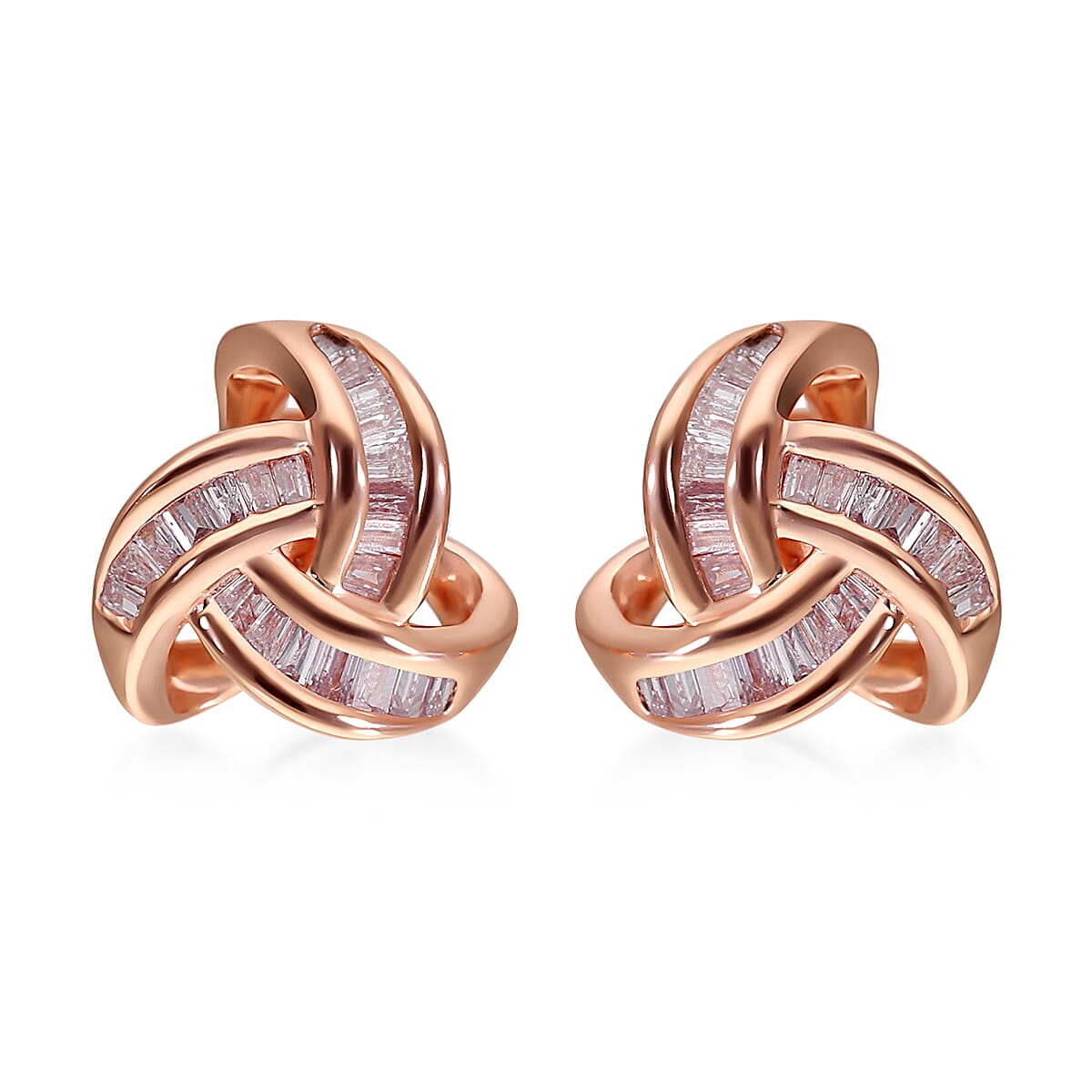 Natural Pink Diamond I3 Knotted Stud Earrings in Vermeil Rose Gold Over Sterling Silver 0.25 ctw