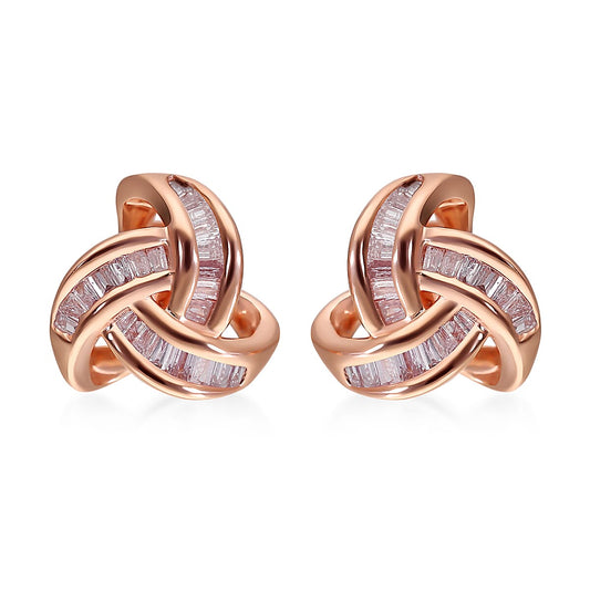 Natural Pink Diamond I3 Knotted Stud Earrings in Vermeil Rose Gold Over Sterling Silver 0.25 ctw