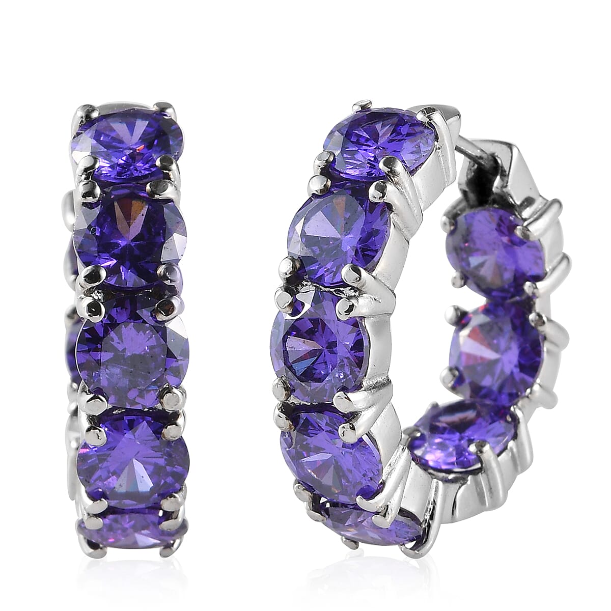 Simulated Purple Diamond Inside Out Hoop Earrings in Stainless Steel