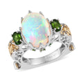 Premium Ethiopian Welo Opal and Chrome Diopside Ring in Vermeil YG and Platinum Over Sterling Silver 4.25 ctw - Sticky add to cart bar