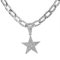 White Austrian Crystal Star Pendant Necklace (20-22 Inches) in Silvertone