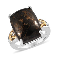 Karis Matrix Silver Shungite and White Zircon Ring in 18K YG Plated and Platinum Bond 7.90 ctw