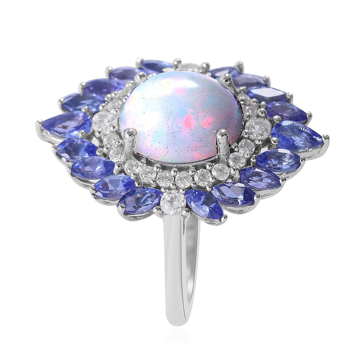 Ethiopian Welo Opal and Multi Gemstone Cocktail Ring in Platinum Over Sterling Silver 4.40 ctw