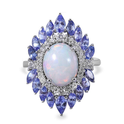 Ethiopian Welo Opal and Multi Gemstone Cocktail Ring in Platinum Over Sterling Silver 4.40 ctw