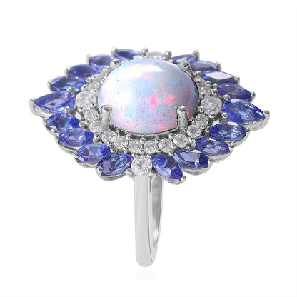 Ethiopian Welo Opal and Multi Gemstone Cocktail Ring in Platinum Over Sterling Silver 4.40 ctw